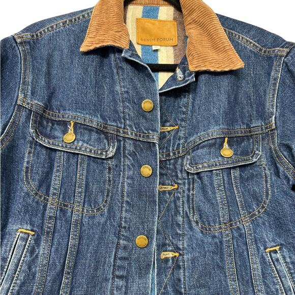 Aritzia Denim Forum Corduroy Collar Jean Jacket Oversized XS Blue Brown - Picture 4 of 9